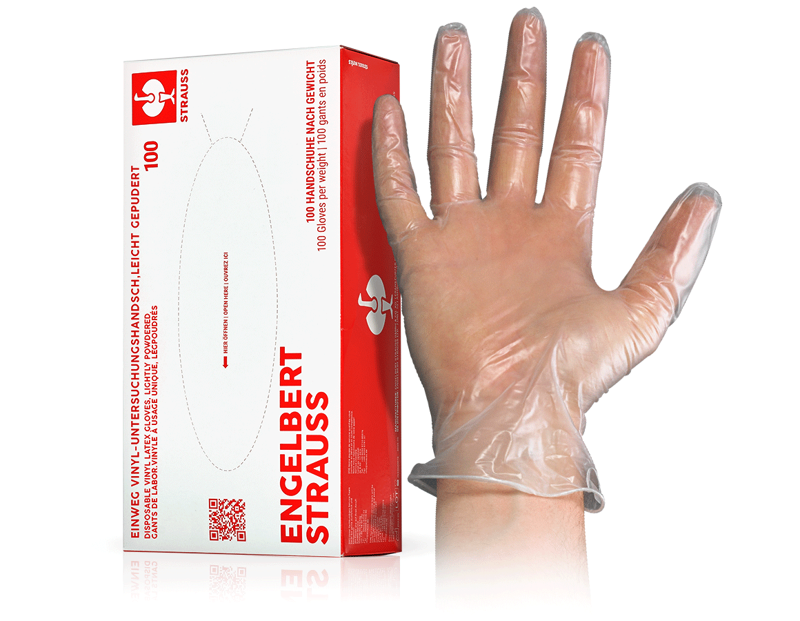 Primary image Disposable vinyl latex gloves, lightly powdered S