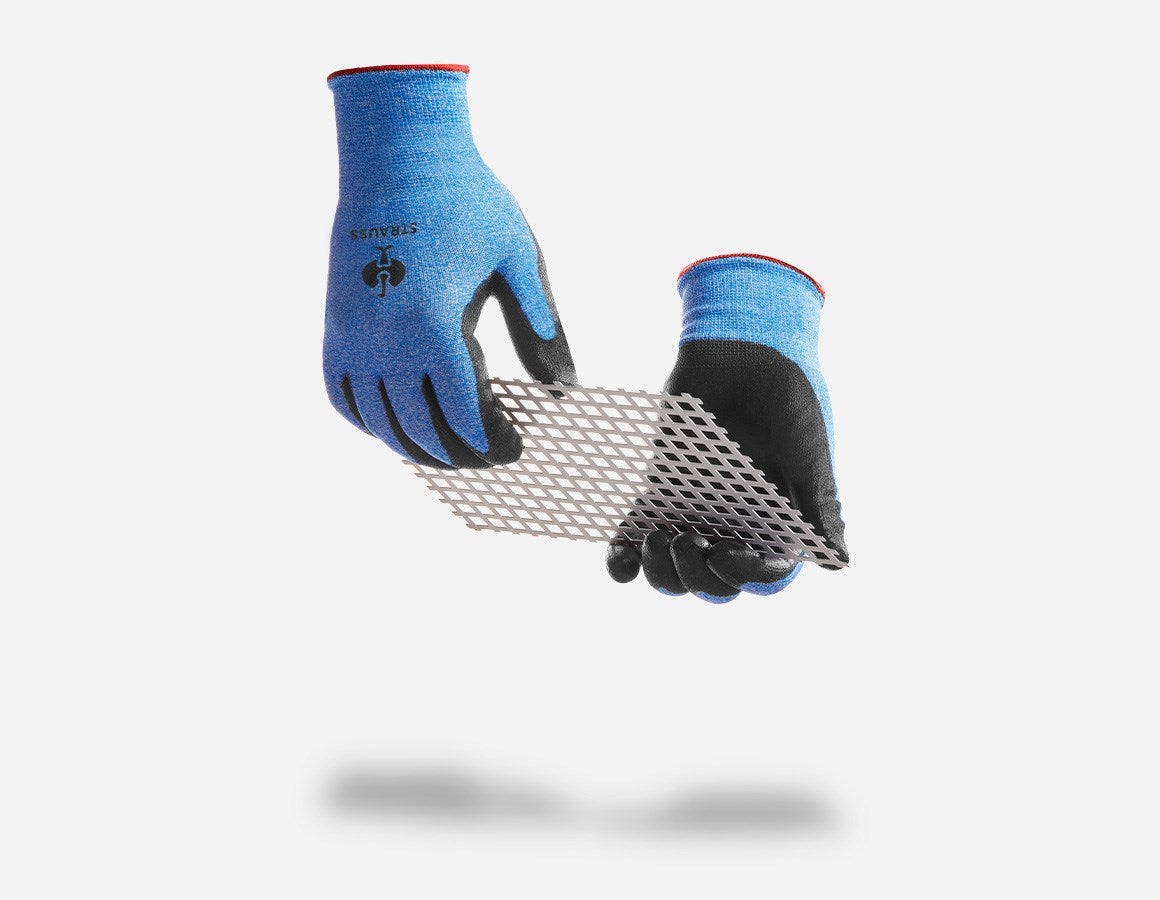 Main action image PU cut protection gloves, Comfort Skin, level B black/blue-melange