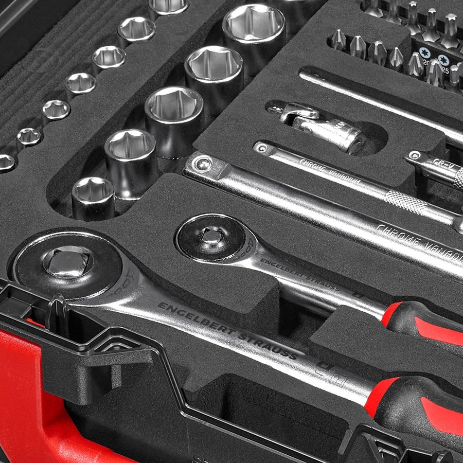 Detailed image Socket wrench set lockfix 1/4+1/2 in STRAUSSbox Midi