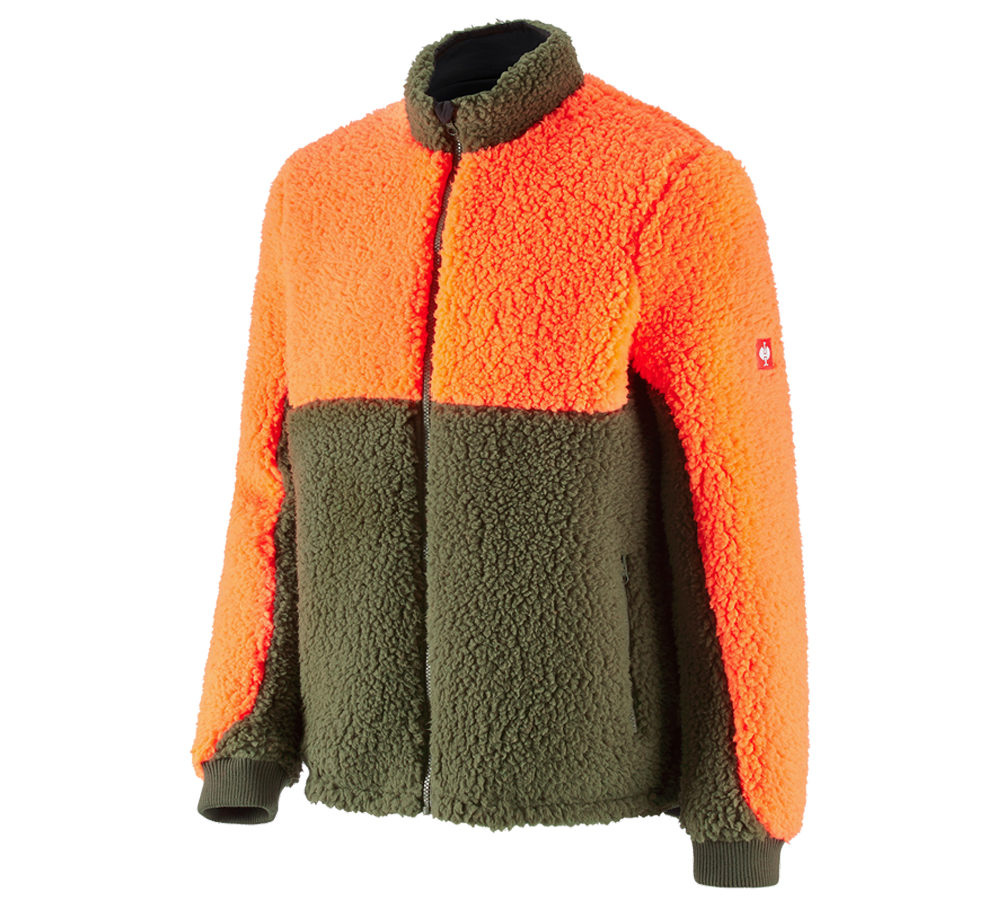 Primary image e.s. Forestry faux fur jacket high-vis orange/mudgreen