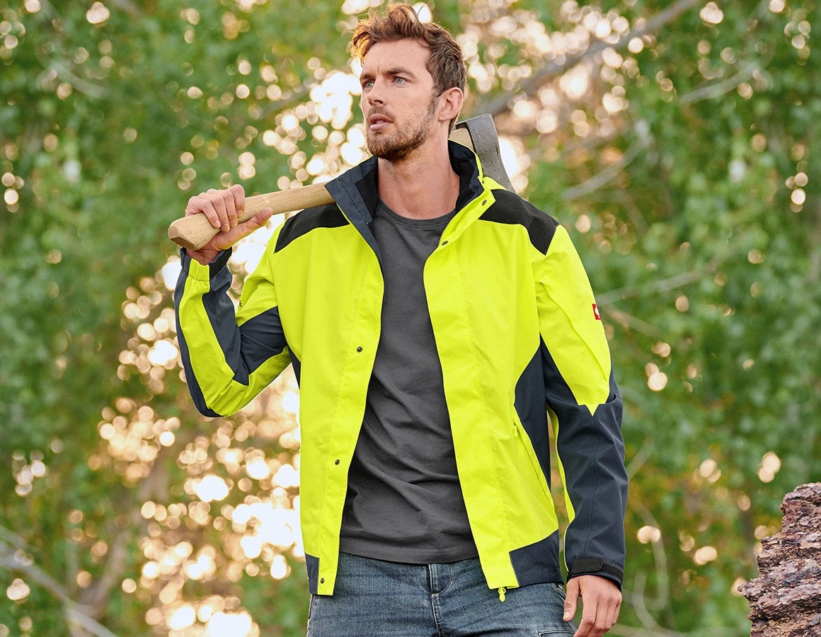 Main action image e.s. Forestry rain jacket high-vis yellow/cosmosblue