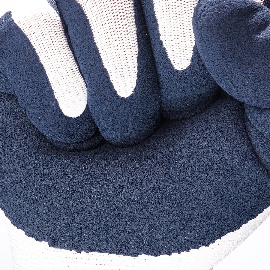 Detailed image e.s. Latex foam gloves recycled, 3 pairs blue/white