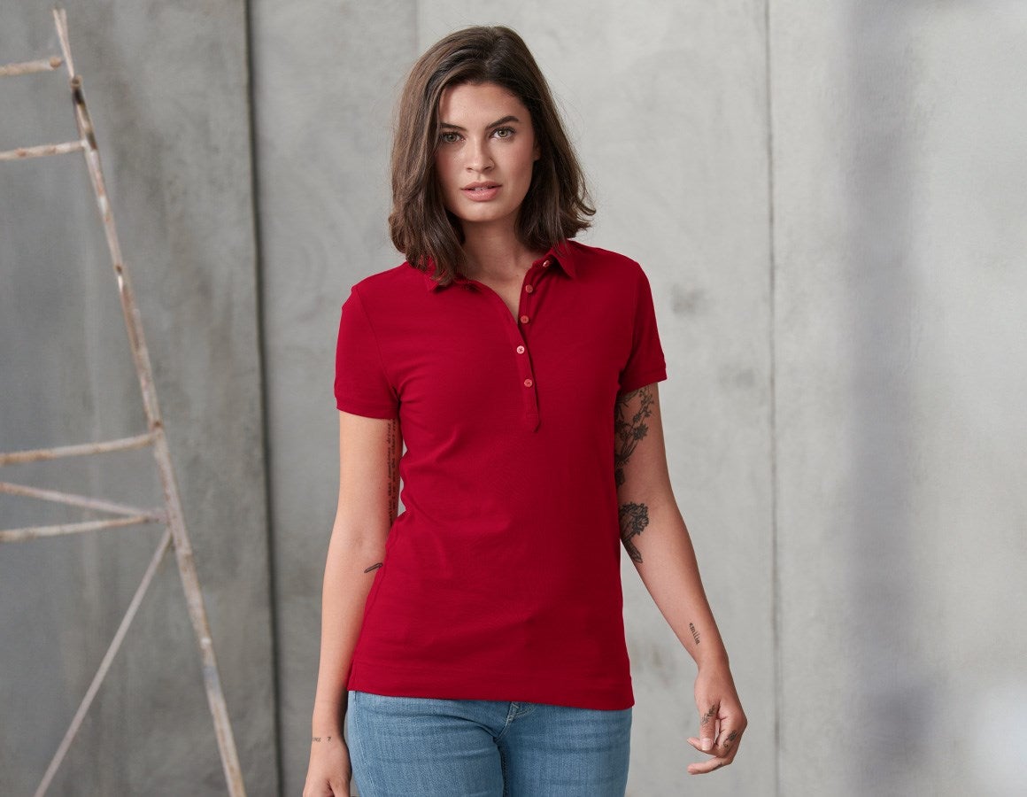 Additional image 1 e.s. Polo shirt cotton stretch, ladies' fiery red