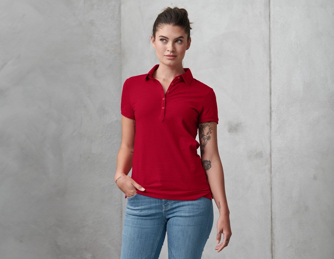 Main action image e.s. Polo shirt cotton stretch, ladies' fiery red