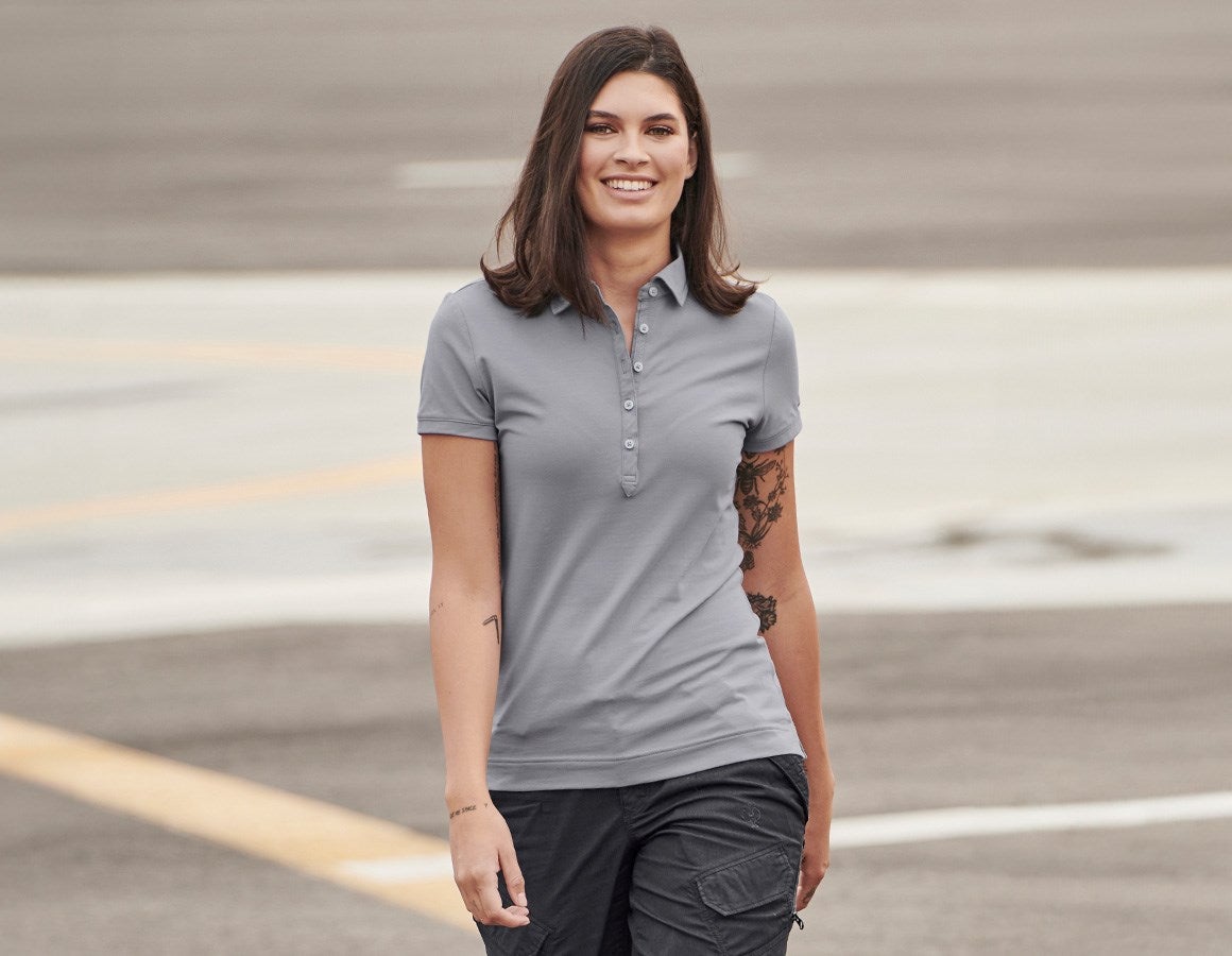 Main action image e.s. Polo shirt cotton stretch, ladies' platinum