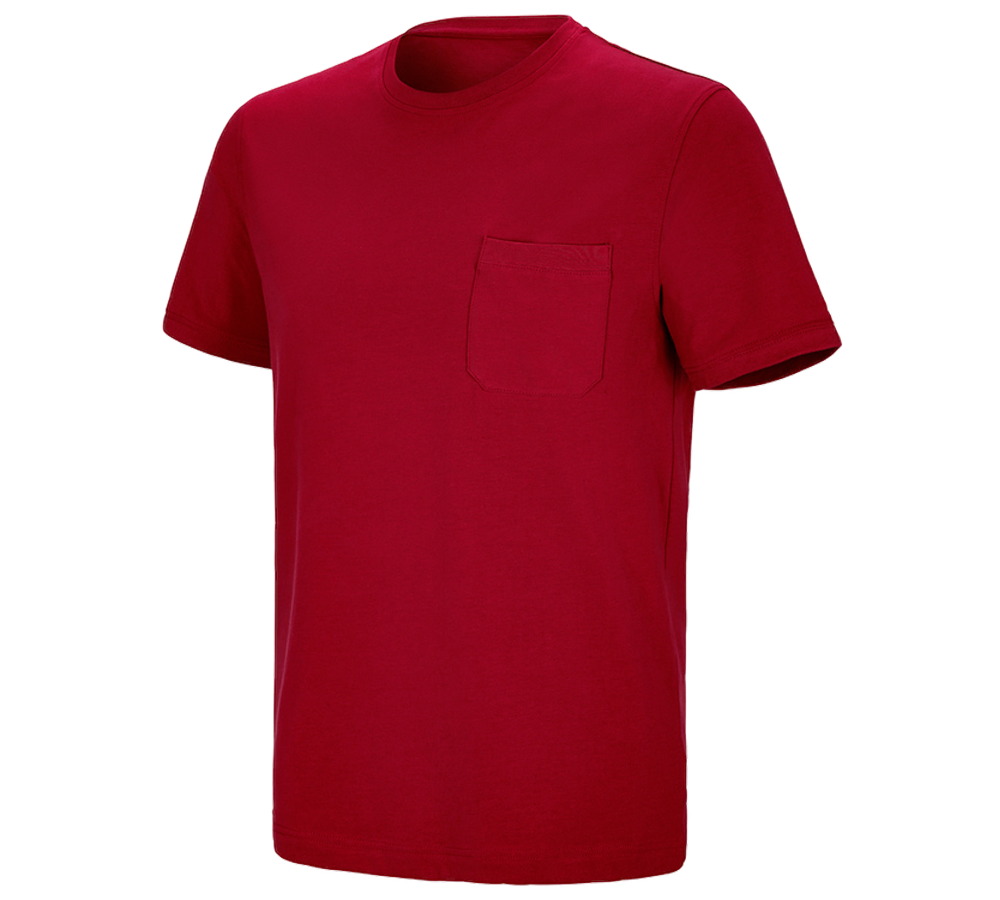 Primary image e.s. T-shirt cotton stretch Pocket fiery red